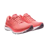 Championes de running Asics Gel-Kayano 29, color negro con detalles en fucsia y blanco. Presentan tecnología FF Blast+ en la entresuela para mayor amortiguación y diseño de malla transpirable.