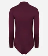 Body negro de media malla con cuello alto y mangas largas.