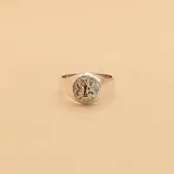 Anillo tipo sello fabricado en plata 925 con aplique central de abeja en oro 18k sobre base texturizada.