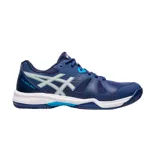 Championes de pádel Asics modelo Gel Padel Pro 5, color azul con detalles en celeste y blanco. Presentan un diseño técnico con malla transpirable y refuerzos sintéticos, ideales para el rendimiento en cancha.