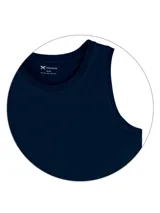 Musculosa básica azul marino con escote redondo, sin mangas y corte clásico.