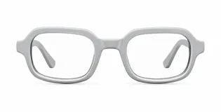 Lentes con armazón gris claro de diseño oversized, forma cuadrada con bordes redondeados y tecnología blueblocker para protección contra la luz azul.