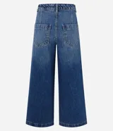 Pantalón wide cropped de jean azul con tiro alto y perneras amplias.