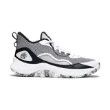 Championes de básquetbol Under Armour Curry 3Z 24, con diseño bicolor en blanco y negro. Presentan una parte superior de cuero resistente con inserciones de malla transpirable, refuerzo interno en el mediopié para mayor estabilidad y mediasuela UA Micro G para una respuesta óptima. La suela exterior de goma cuenta con un patrón de tracción anatómico y un diseño marmolado.