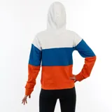 Canguro con capucha Austral de algodón, con cierre frontal, bolsillos laterales y diseño color block en blanco, azul y naranja.