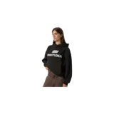 Hoodie de corte oversized color negro, con capucha, bolsillo frontal tipo canguro y estampa frontal con el logo y el nombre de la marca 'EMESTUDIOS' en color blanco.