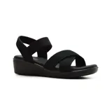 Sandalias de mujer color beige, con plataforma y tiras elásticas cruzadas.