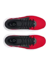 Championes de básquet Under Armour modelo Lockdown 7, con diseño en color rojo, negro y blanco. Presentan una parte superior de malla transpirable con superposiciones de cuero sintético, entresuela de EVA para mayor amortiguación y suela de caucho con patrón de tracción en espiga.