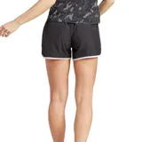 Short de running Adidas negro con cintura elástica, calza interior de malla y tres tiras blancas en los laterales.