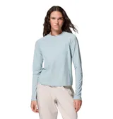 Remera de manga larga Columbia modelo Uncharted Knit Ls, de color celeste melange, con tecnología Omni-Wick y Omni-Shade para protección solar y absorción de humedad.