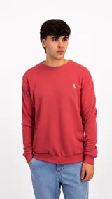 Buzo de cuello redondo en color rojo, confeccionado en tejido de punto con puños y ruedo acanalados. Presenta un pequeño logo bordado en el pecho.