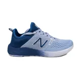 Championes New Balance SPT V2 para dama, color azul con detalles en celeste y blanco.