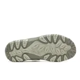 Sandalias de senderismo Merrell modelo Huntington Sport Conv para hombre, color gris con detalles en naranja. Diseño resistente al agua con parte superior sintética, sistema de ajuste con tiras de velcro y suela de goma con tracción.