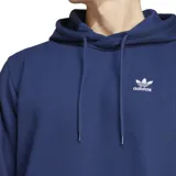 Buzo canguro azul marino con capucha ajustable con cordón, bolsillo tipo canguro y logo Adidas bordado en blanco en el pecho.