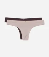 Pack de dos bombachas tipo bikini de microfibra con diseño de hilo doble, confeccionadas en poliamida y elastano con forro de algodón.
