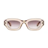 Lentes de sol unisex con montura rectangular color beige y lentes marrones degradé.