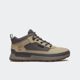 Botas Timberland Field Trekker en tono beige y gris oscuro con suela dentada marrón, ideales para actividades al aire libre y uso urbano.