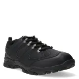 Championes de trekking Topper modelo Gondor II, color negro. Presentan un diseño robusto con suela de goma dentada para mayor tracción, capellada de material sintético con refuerzos en la puntera y sistema de cordones con ganchos metálicos.