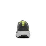 Championes de senderismo Columbia modelo Konos Trs, color gris oscuro con detalles en verde lima. Presentan empeine de malla técnica con sobrecapas sin costuras, sistema Navic Fit para ajuste en el mediopié, mediasuela Techlite+ para soporte y amortiguación, y suela Adapt Trax para tracción en diversas superficies.