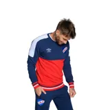 Buzo de fútbol Umbro del Club Nacional de Football, con diseño de bloques de color blanco, azul y rojo. Incluye logo de Umbro y escudo del club.