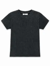 Remera de manga corta y cuello redondo, confeccionada en tejido acanalado con efecto desgastado de lavado ácido.