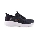 Championes deportivos Skechers Slip-Ins modelo Skech Lite Pro Primebase, color negro con suela blanca y detalles en tono bronce. Cuenta con diseño de malla transpirable, tecnología manos libres y amortiguación Skech-Lite.