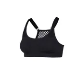Top deportivo negro con espalda de malla y tirantes ajustables.