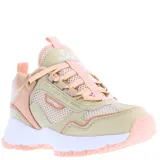 Championes deportivos Topper modelo Ever Fem, con diseño de paneles en malla y material sintético en tonos beige y rosa. Presenta suela con plataforma blanca y base rosada, con cierre de cordones.