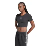 Remera corta Adidas Essentials Rib, color negro, de corte ajustado y mangas cortas. Presenta cuello redondo y logo Adidas bordado en el pecho.