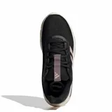 Championes Adidas Cloudfoam Flex para mujer, con capellada de malla transpirable en color negro y detalles en rosado viejo. Cuenta con entresuela Cloudfoam para mayor amortiguación y suela de goma blanca.