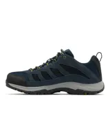 Championes de senderismo Columbia modelo Crestwood Low, color azul marino con detalles en negro y amarillo. Confeccionados en gamuza y tejido, cuentan con mediasuela Techlite para mayor amortiguación y suela de caucho con tecnología Omni-Grip para una tracción superior.