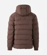 Campera puffer deportiva Get Over, color negro, con diseño sin costuras, cierre frontal por cremallera y capucha con cordón ajustable. Presenta puños elásticos y diseño acolchado.