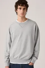 Buzo de cuello redondo con detalle de costura triangular en el escote, confeccionado en algodón con diseño de calce relajado y puños y ruedo acanalados.