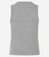 Musculosa de tejido rib con cuello redondo y cierre frontal con botones. Diseño sin mangas y ajuste al cuerpo.