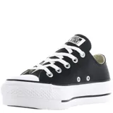 Championes Converse Chuck Taylor All Star Lift, de lona negra con plataforma blanca y cordones blancos.