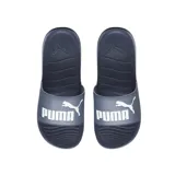 Sandalias tipo chinela Puma Popcat 20, color negro, con tira ancha superior que presenta el logo Puma en blanco.