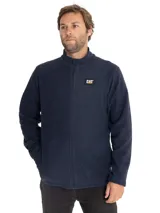 Campera polar de hombre con cierre frontal completo, cuello alto y bolsillos laterales. Presenta el logo de la marca CAT bordado en un parche en el pecho izquierdo.