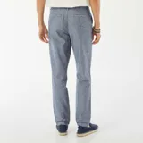 Pantalón chino recto de mezcla de lino color azul, con cordón ajustable en la cintura y dobladillo en los tobillos.