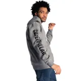 Campera Caterpillar de hombre, color gris, con cierre frontal, capucha con cordones ajustables y logo de la marca estampado en el pecho.