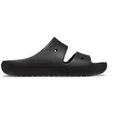 Sandalias Crocs modelo Classic Slide de color negro, con diseño de doble tira con perforaciones para personalización con Jibbitz y plantilla de espuma acolchada.