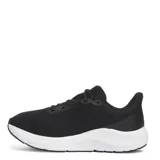 Championes de running Under Armour modelo Pursuit 4, color negro con detalles en blanco. Presentan una parte superior de malla transpirable, cierre con cordones y entresuela Charged Cushioning de espuma moldeada por compresión para mayor amortiguación y durabilidad.