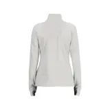 Remera deportiva New Balance negra de manga larga con cuello alto y cierre de cremallera corto. Cuenta con orificios para los pulgares en los puños y logo reflectante en el pecho.