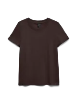 Remera de algodón orgánico con cuello redondo y mangas cortas, corte regular y diseño liso en color marrón chocolate.