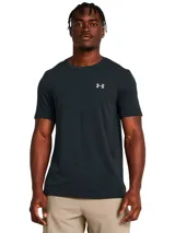 Remera deportiva de manga corta Under Armour Vanish Seamless, color negro, con diseño sin costuras y paneles de malla para mayor transpirabilidad. Presenta el logo de la marca en plateado en el pecho.