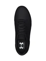 Championes Under Armour modelo W Tempo, de diseño inspirado en el baloncesto con parte superior de cuero suave en color negro y entresuela de espuma blanca.