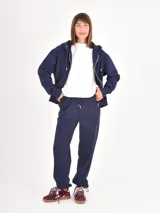 Pantalon de jogging azul marino con cintura elastizada y cordón de ajuste frontal.