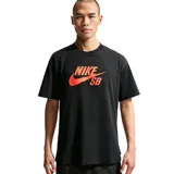 Remera de algodón negra con cuello redondo y mangas cortas. Presenta el logo de Nike SB estampado en el frente en color naranja.