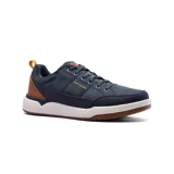 Zapato casual Skechers Relaxed Fit: Corliss - Draven, color azul marino con detalles en marrón. Capellada de lona y tejido sintético con cordones elásticos. Plantilla Skechers Air-Cooled Memory Foam con infusión de carbón y amortiguación Skechers Goga Mat Arch.