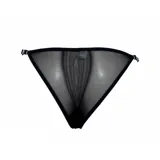 Bombacha semivedetina negra de tejido transparente y suave, con tiras laterales regulables y detalles de argollas metálicas.