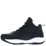 Championes deportivos Topper modelo Candun CS, de corte medio, color negro con detalles en gris oscuro. Presentan capellada con texturas combinadas, cierre mediante cordones y suela de goma blanca con base negra.